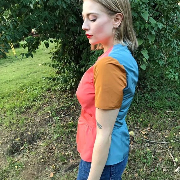 CARVEN Color Block Peplum Top - Picture 5 of 6